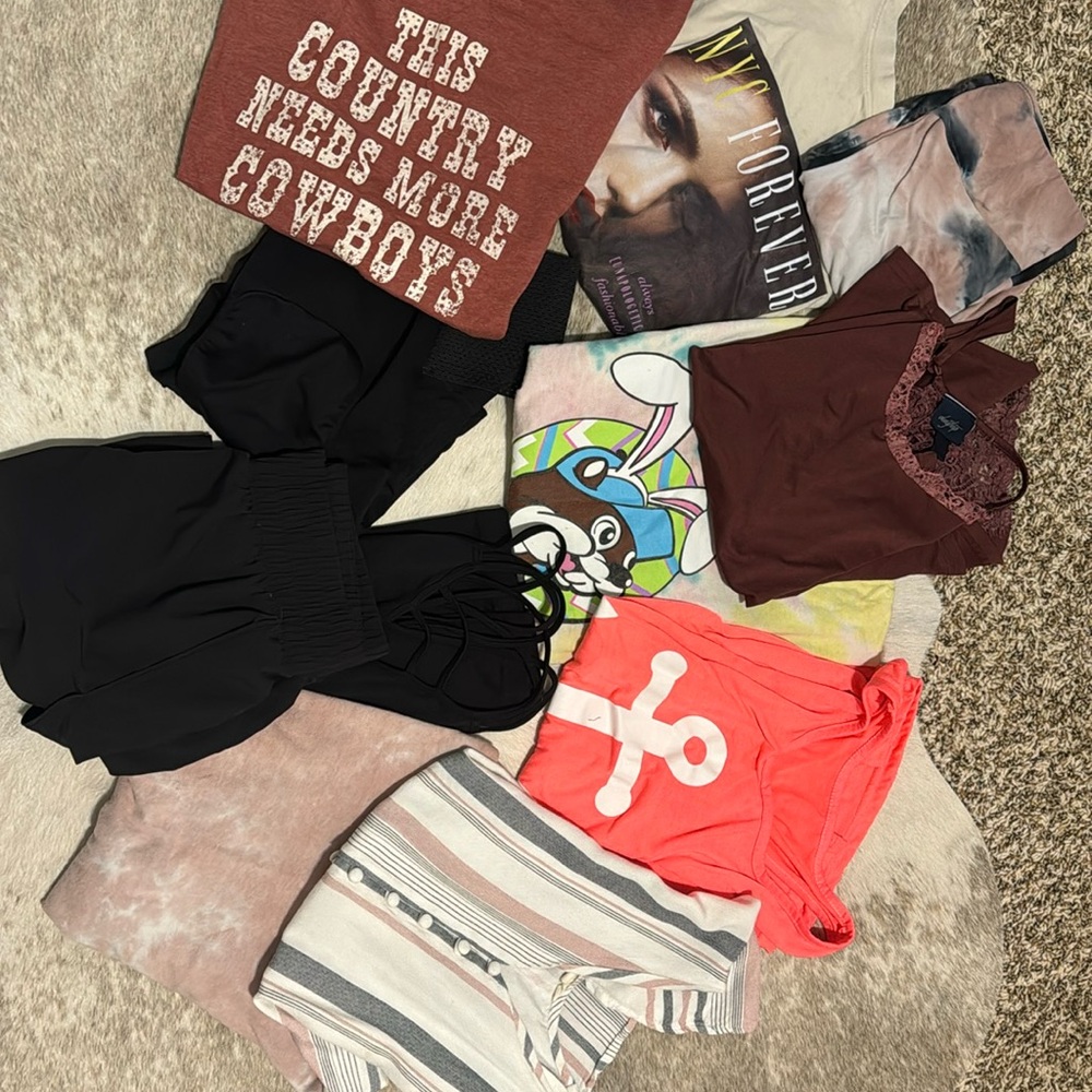 T-Shirts range from S to L. I wore the larges as cute oversized t-shirts.